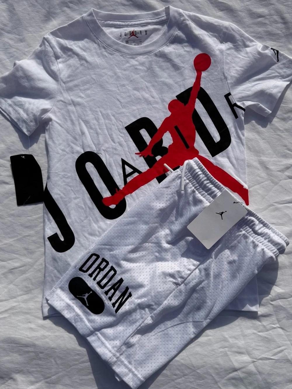 Jordan Boys Youth 2pc White & Red Jumpman Tee and Mesh Shorts Set - Small